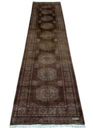 2.6x11 Brown Color 3 Ply Bokhara Rug - Triple Pile Runner Hallway Long Bedroom Extra Thick Afghan - thumbnail 1