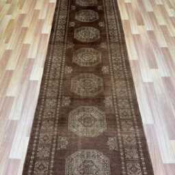 2.6x11 Brown Color 3 Ply Bokhara Rug - Triple Pile Runner Hallway Long Bedroom Extra Thick Afghan - thumbnail 3