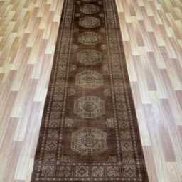 2.6x11 Brown Color 3 Ply Bokhara Rug - Triple Pile Runner Hallway Long Bedroom Extra Thick Afghan - thumbnail 2