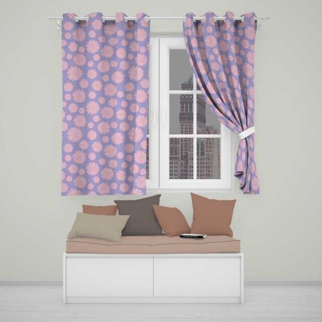 Purple Gradient Daisy Flower Seamless Pattern Pastel Floral Readymade Eyelet Ring Top Thermal 100% Blackout Curtains - image 1
