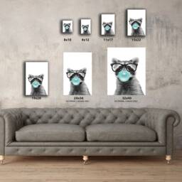 Raccoon Blow Bubble Gum. Funny Animal Wall Art. Canvas Decor. Gum Painting. Print Art Set Of 2 Collection - thumbnail 3
