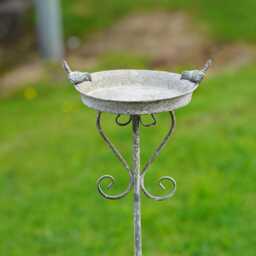Large Cast Iron Birdbath On Stake - Wrought Metal Feeder Outdoor Garden Ornament Birdfeeder Stick Xl Grey - thumbnail 1