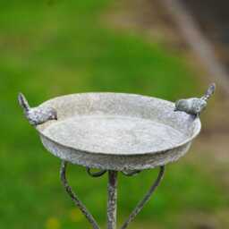Large Cast Iron Birdbath On Stake - Wrought Metal Feeder Outdoor Garden Ornament Birdfeeder Stick Xl Grey - thumbnail 2
