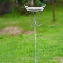Large Cast Iron Birdbath On Stake - Wrought Metal Feeder Outdoor Garden Ornament Birdfeeder Stick Xl Grey - thumbnail 3