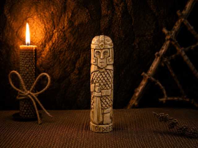 Vidar Hand Carved Statue, Silent Norse God Wooden Figurine - 15cm - image 1