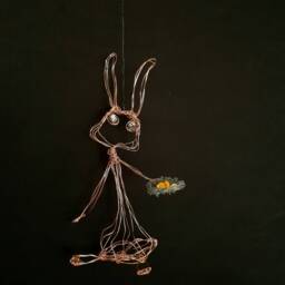 Metal Animal Sculpture Easter Decoration Decor Bunny Wall Art Wire Amber Beads Farmhouse Sign Mom Gifts Basket - thumbnail 2