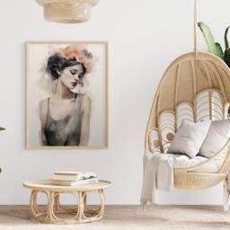 Watercolor Woman Portrait Print Boho Floral Wall Art - thumbnail 3