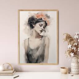 Watercolor Woman Portrait Print Boho Floral Wall Art - thumbnail 2