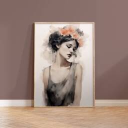 Watercolor Woman Portrait Print Boho Floral Wall Art - thumbnail 1