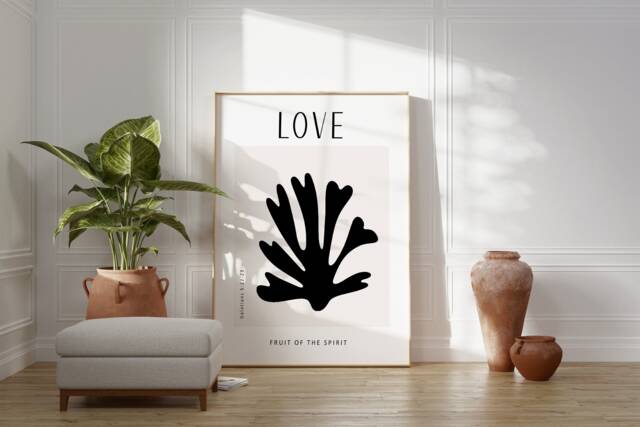 Love Black & Beige Bible Verse Print Galatians 5 - Printed & Shipped Modern Scripture Decor Christian Home - image 1