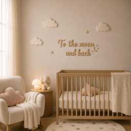 To The Moon & Back Wooden Wall Sign Plywood Nursery Decor Kids Room Art Scandinavian Quote Black White Natural - thumbnail 2