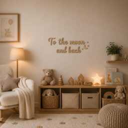 To The Moon & Back Wooden Wall Sign Plywood Nursery Decor Kids Room Art Scandinavian Quote Black White Natural - thumbnail 1