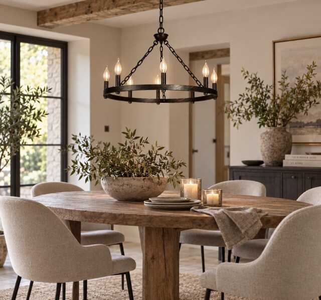 8-Light Wagon Wheel Chandelier With Hand Painted Antique Finish - image 1