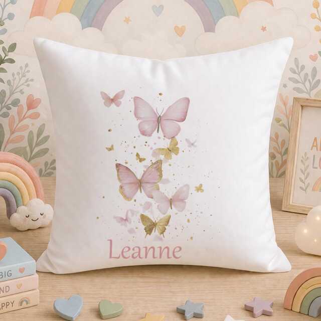 Personalised Butterfly Cushion Cover, Pretty Custom Name Bedroom