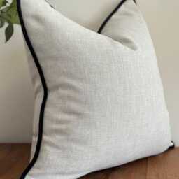 Natural Cushion Cover - Custom Black Trim Bespoke Throw Pillow - Hadley - thumbnail 3