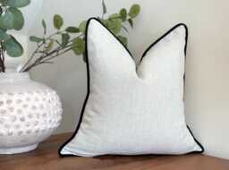 Natural Cushion Cover - Custom Black Trim Bespoke Throw Pillow - Hadley - thumbnail 1