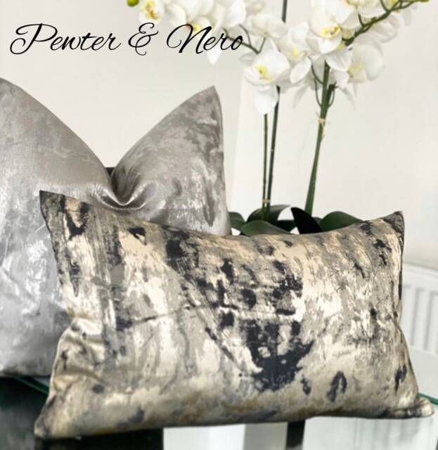 Black & Gold Cushion Cover 12 X 20 - Designer Metallic Nero Fabric, Handmade - image 1