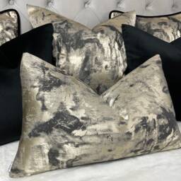 Black & Gold Cushion Cover 12 X 20 - Designer Metallic Nero Fabric, Handmade - thumbnail 2