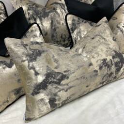 Black & Gold Cushion Cover 12 X 20 - Designer Metallic Nero Fabric, Handmade - thumbnail 3