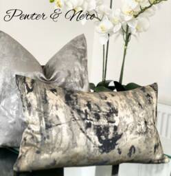 Black & Gold Cushion Cover 12 X 20 - Designer Metallic Nero Fabric, Handmade - thumbnail 1