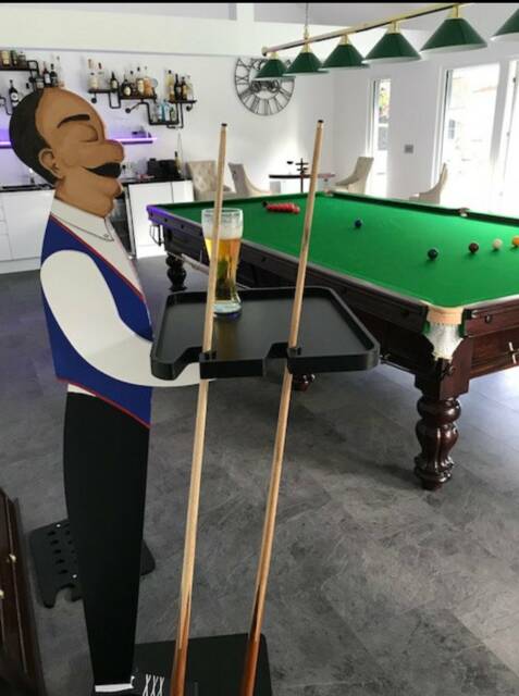 Elegant Billiard Room Statue-Handcrafted Furniture Unique Pool Table Stand With Holding The Pool Cues Wooden Sculptural Design For Game - image 1