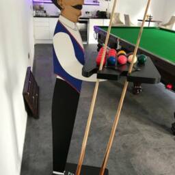 Elegant Billiard Room Statue-Handcrafted Furniture Unique Pool Table Stand With Holding The Pool Cues Wooden Sculptural Design For Game - thumbnail 4