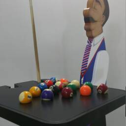 Elegant Billiard Room Statue-Handcrafted Furniture Unique Pool Table Stand With Holding The Pool Cues Wooden Sculptural Design For Game - thumbnail 3