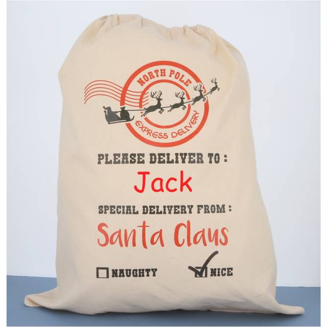 Personalized Santa Sack Festive Cotton Christmas Stocking - image 1