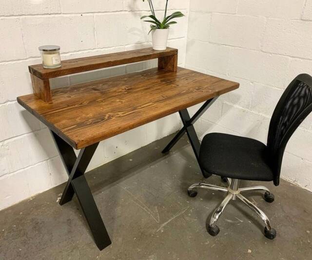 Rustic Computer Desk Reclaimed Wood, Black Industrial X Legs - image 1