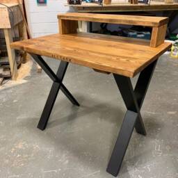 Rustic Computer Desk Reclaimed Wood, Black Industrial X Legs - thumbnail 3