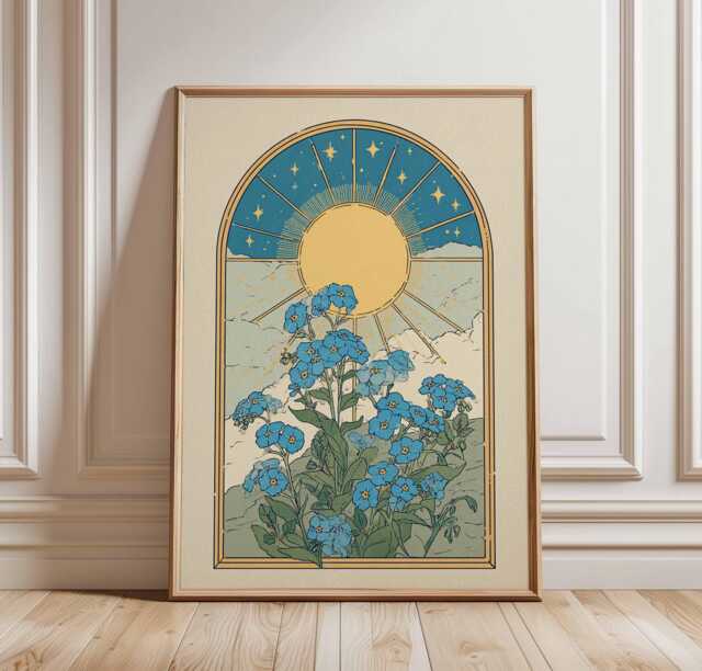 Mystical Forget-Me-Not Flower Print, Boho Celestial Art