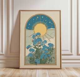 Mystical Forget-Me-Not Flower Print, Boho Celestial Art - thumbnail 1