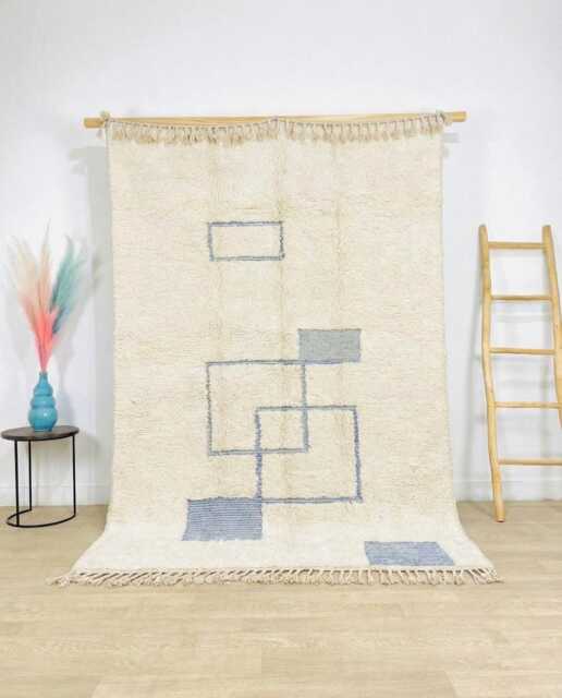 Ivory Moroccan Berber Rug, Handwoven Wool Shag Rug With Geometric Shapes, Authentic Beni Ourain Carpet, Boho Nursery Large Area - image 1