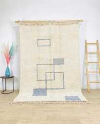 Ivory Moroccan Berber Rug, Handwoven Wool Shag Rug With Geometric Shapes, Authentic Beni Ourain Carpet, Boho Nursery Large Area - thumbnail 1