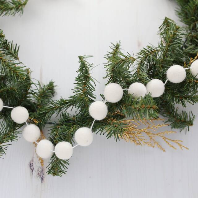 White Felt Ball Garland - Felt Tree Christmas Decorations Pom Decoration - image 1