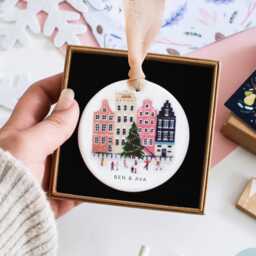 Personalized Amsterdam Christmas Ornament, Custom Gift, Engagement Travel Bauble, Couple Gift - thumbnail 3