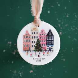 Personalized Amsterdam Christmas Ornament, Custom Gift, Engagement Travel Bauble, Couple Gift - thumbnail 1