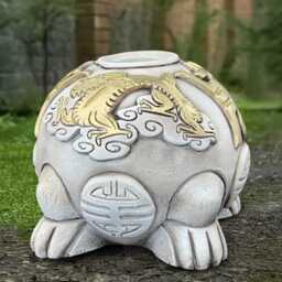 Oriental Feng Shui Statue Stone Lucky Toad With Gold Details Concrete Garden Sculpture Asian Style Ornament Front Door Figure Japanese Decor - thumbnail 2