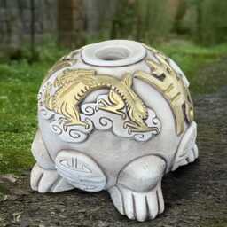 Oriental Feng Shui Statue Stone Lucky Toad With Gold Details Concrete Garden Sculpture Asian Style Ornament Front Door Figure Japanese Decor