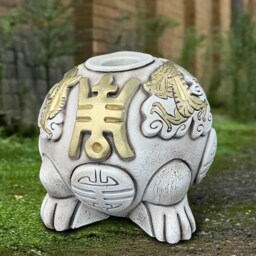 Oriental Feng Shui Statue Stone Lucky Toad With Gold Details Concrete Garden Sculpture Asian Style Ornament Front Door Figure Japanese Decor - thumbnail 3