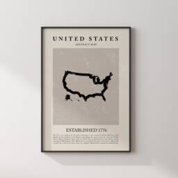 Abstract United States Map Vintage Wall Art Print Picasso + Matisse Inspired America Usa Travel Poster - thumbnail 1