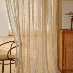 Natalia Linen Sheer Curtain, Natural Custom Drapes, Livingroom Door Extra Long Curtain Panel, 1Pc - thumbnail 2