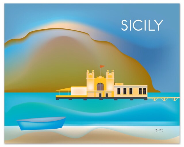 Sicily Italy Art, Print, Poster, Travel Art, Italian Wall Palermo Mondello Beach Art Print - E8-O-Sic - image 1