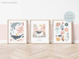 Personalised Sea Animals & Shells Print Set, Girl Nursery Under The Ocean Prints, Print, Whale - thumbnail 1