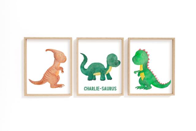 Set Of 3 Dinosaur Prints -Set Dinos Nursery Print - Personalised Children's Name-Saurus- Gift-Bedroom Playroom -Dinosaur Prints - image 1