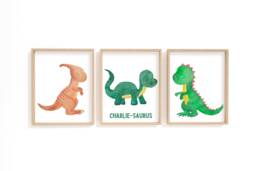 Set Of 3 Dinosaur Prints -Set Dinos Nursery Print - Personalised Children's Name-Saurus- Gift-Bedroom Playroom -Dinosaur Prints - thumbnail 1