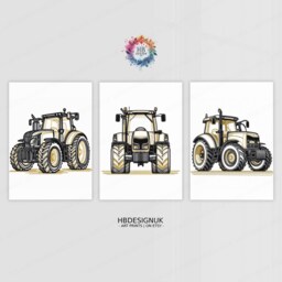 Boho Style Tractor Prints - Set Of 3 Posters - Boys Bedroom Artwork Farm Wall Art Tractors Poster Farmyard Nursery Decor Gift Farmer - thumbnail 2