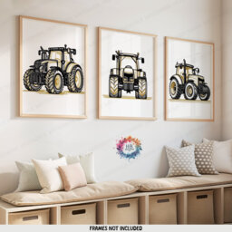 Boho Style Tractor Prints - Set Of 3 Posters - Boys Bedroom Artwork Farm Wall Art Tractors Poster Farmyard Nursery Decor Gift Farmer - thumbnail 1