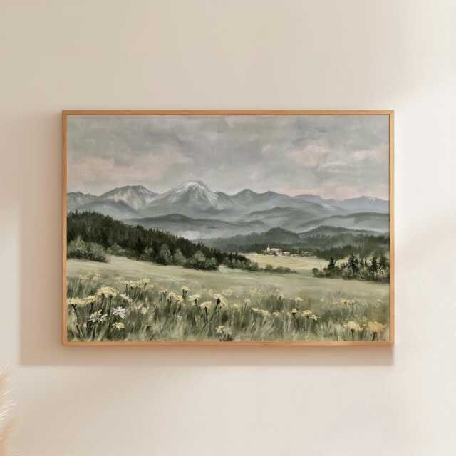 Blue Mountain Poster, Alpine Landscape Print, Nature Wall Art, Paper - image 1