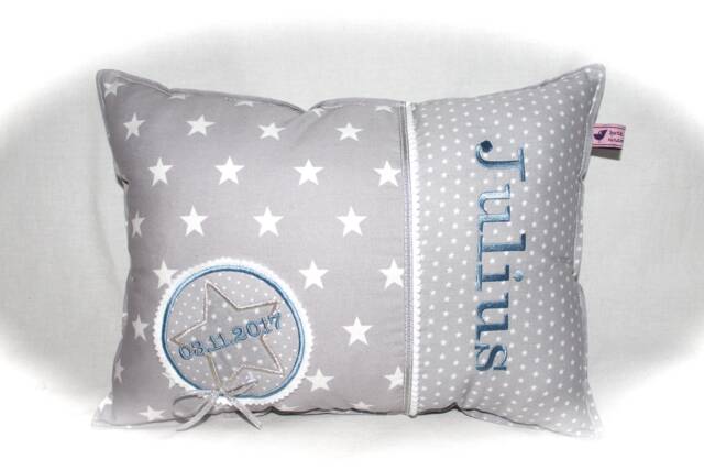 Cute Name Pillow in Grey Blue With Stars & Dots - image 1